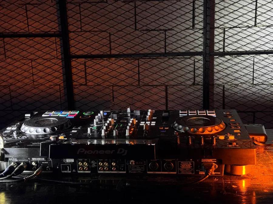 Professional Pioneer DJ controller in the evening atmosphere of LEVEL Beach Batumi